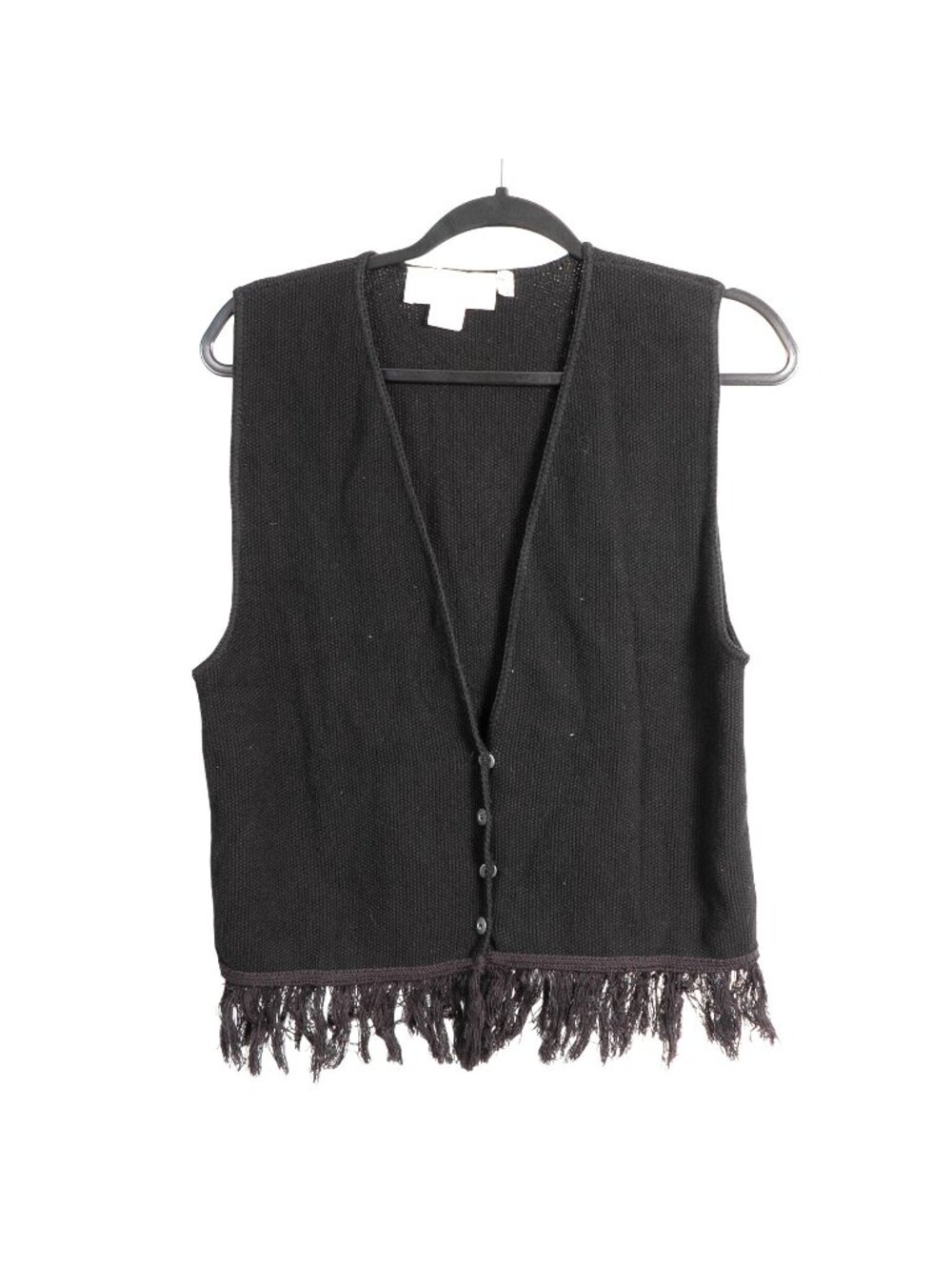 VTG Sweater Vest M Womens Black Fringe Button Whimsigoth Cottagecore Indie Boho